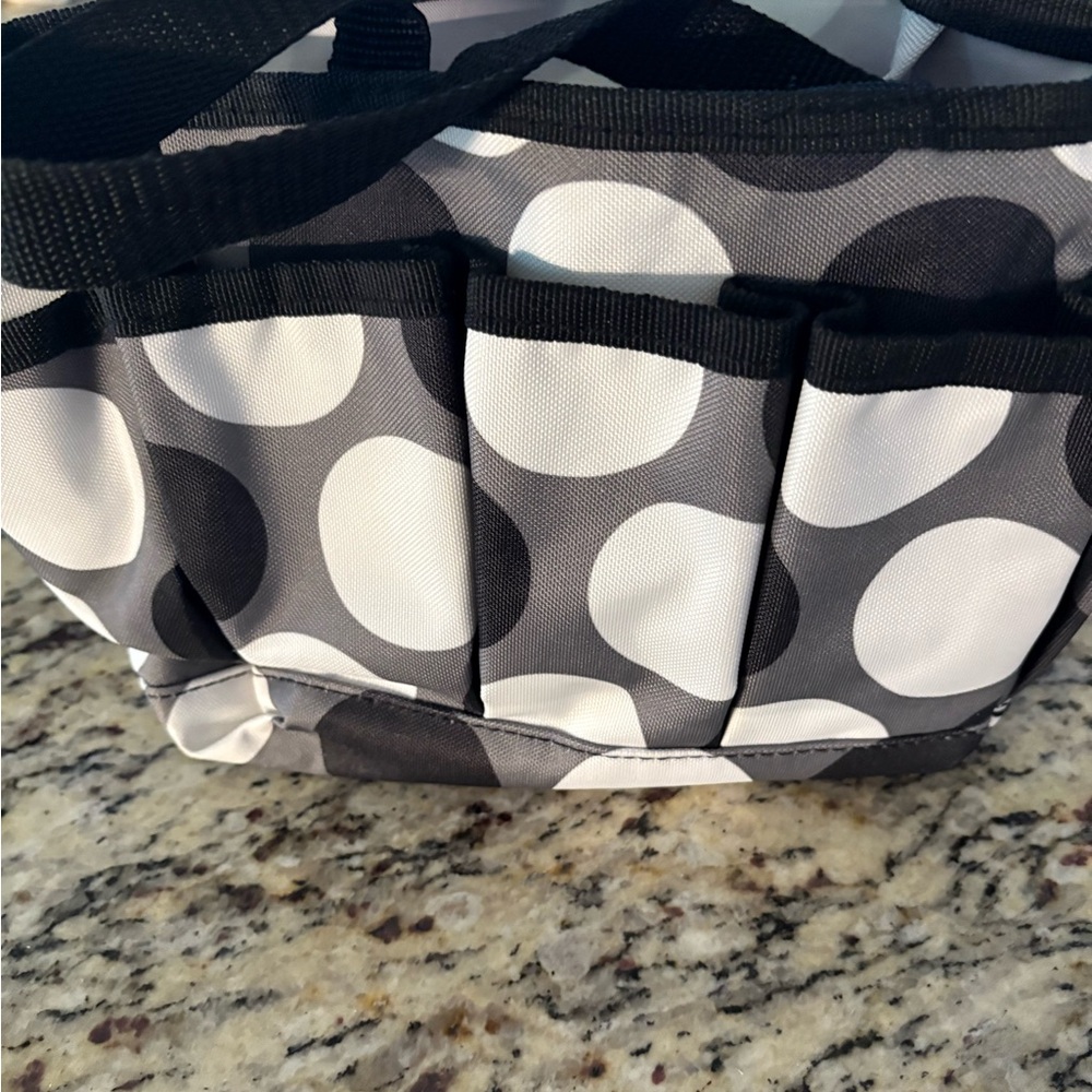 Thirty One bag Organizing Utility Tote black white dots w/ multi pockets